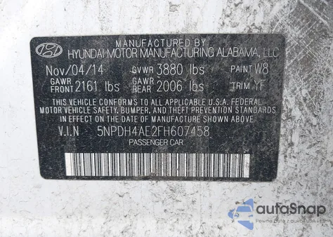 2015 Hyundai Elantra Limited z USA, uszkodzony, nr VIN 5NPDH4AE2FH607458